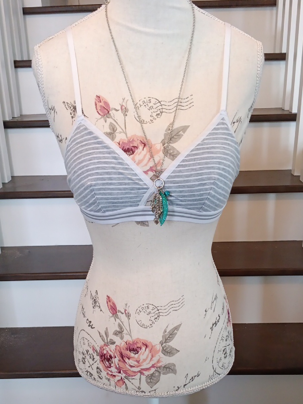 & Forever 21 Striped Gray & White Triangle Bralette